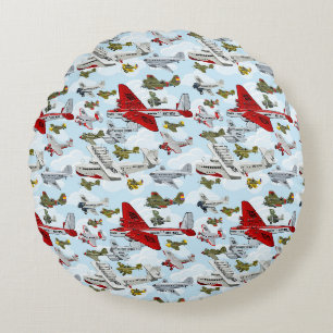Cartoon retro airplanes pattern fabric duvet cover round pillow