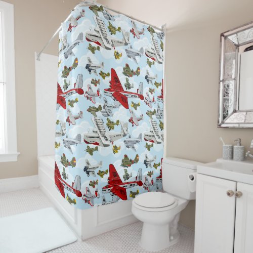 Cartoon retro airplanes shower curtain