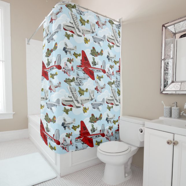 Cartoon retro airplanes shower curtain (In Situ)