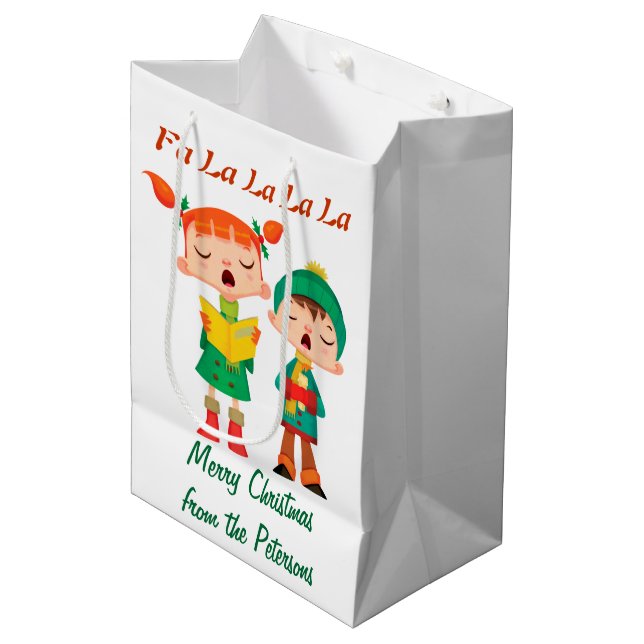 Cartoon Retro Christmas Carolers Personalized Medium Gift Bag (Front Angled)