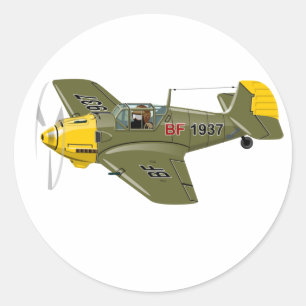 Cartoon retro fighter plane classic round sticker