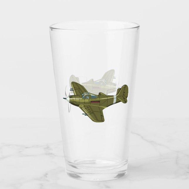 Cartoon retro fighter plane glass (Front)