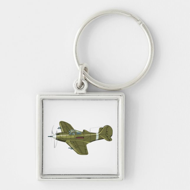 Cartoon retro fighter plane keychain (Front)