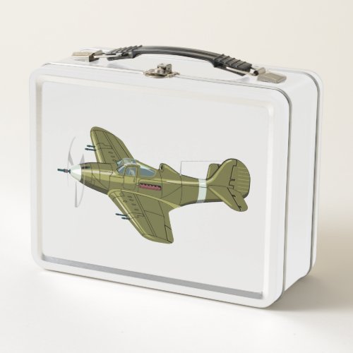 Cartoon retro fighter plane metal lunch box