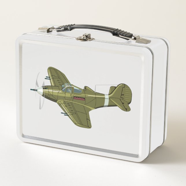 Cartoon retro fighter plane metal lunch box (Front)