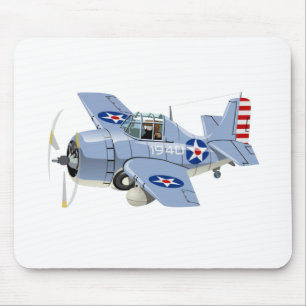 Cartoon retro fighter plane mouse pad
