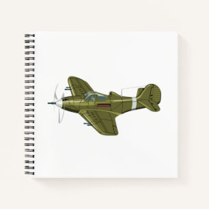 Cartoon retro fighter plane notebook