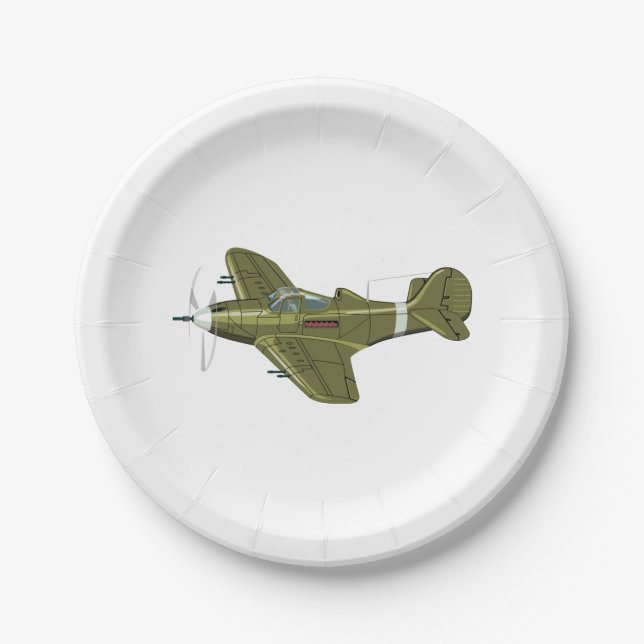 Cartoon retro fighter plane paper plates (Front)