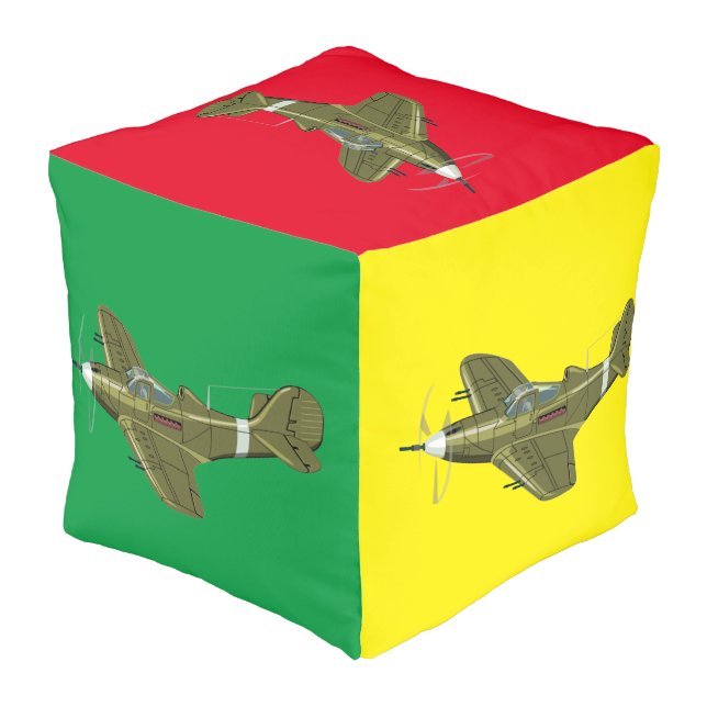Cartoon retro fighter plane pouf (Angled Back)