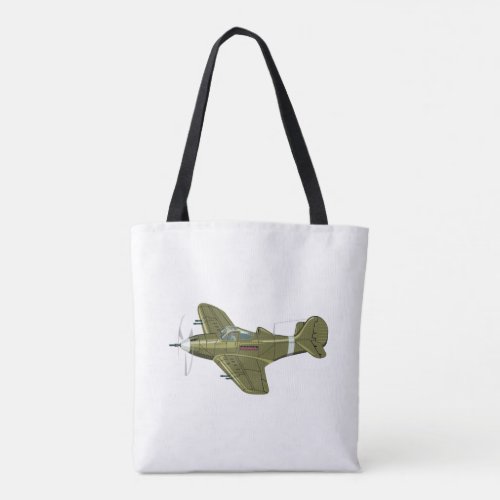 Cartoon retro fighter plane tote bag