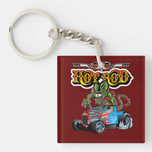 Cartoon retro hot rod keychain