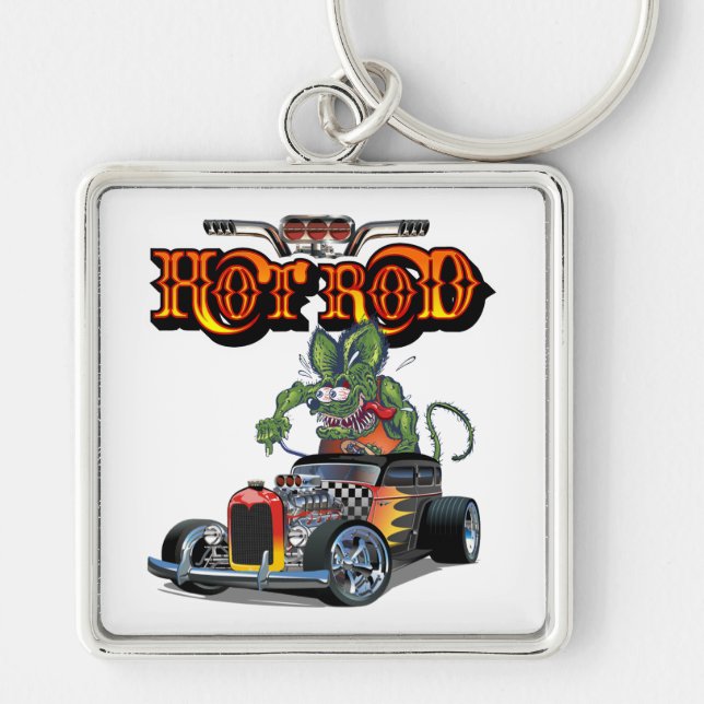 Cartoon retro hot rod keychain (Front)