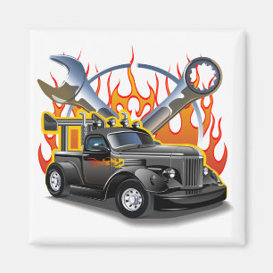 Cartoon retro hot rod magnet