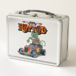 Cartoon retro hot rod metal lunch box
