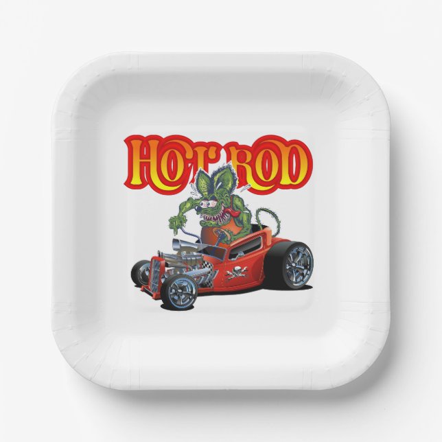 Cartoon retro hot rod paper plates (Front)
