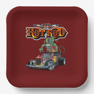 Cartoon retro hot rod paper plates