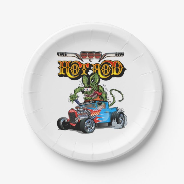 Cartoon retro hot rod paper plates (Front)