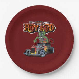 Cartoon retro hot rod paper plates