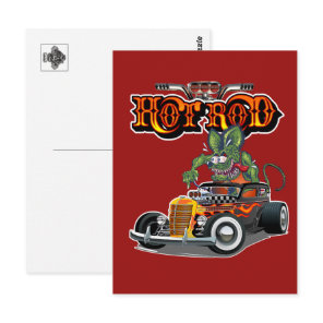 Cartoon retro hot rod postcard