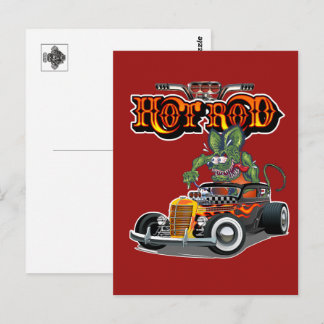 Cartoon retro hot rod postcard