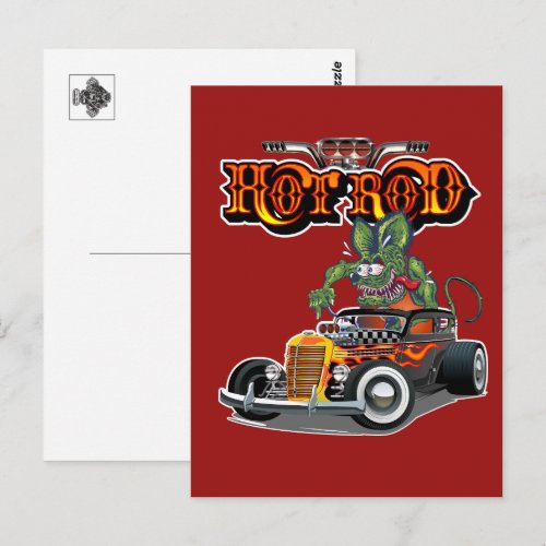 Cartoon retro hot rod postcard