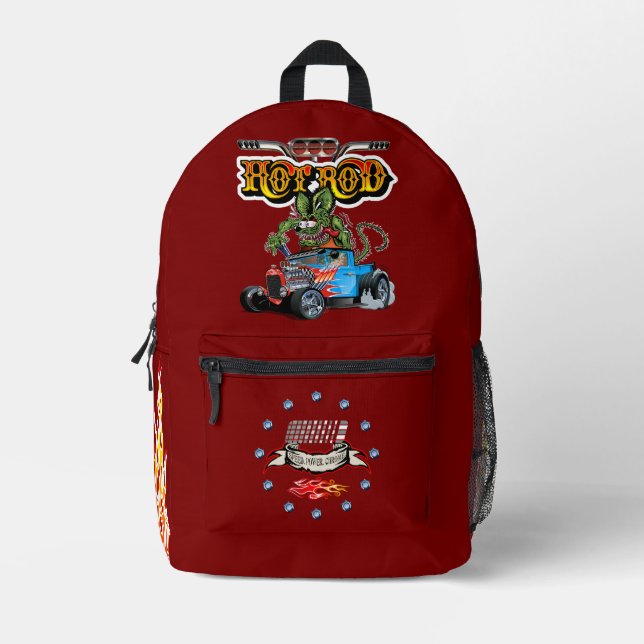 Cartoon retro hot rod printed backpack (Front)