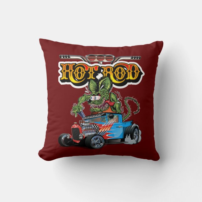 Cartoon retro hot rod throw pillow (Front)