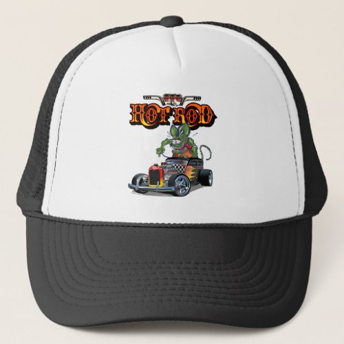 Cartoon retro hot rod trucker hat