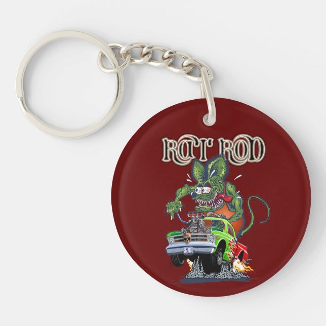 Cartoon retro rat rod keychain (Front)