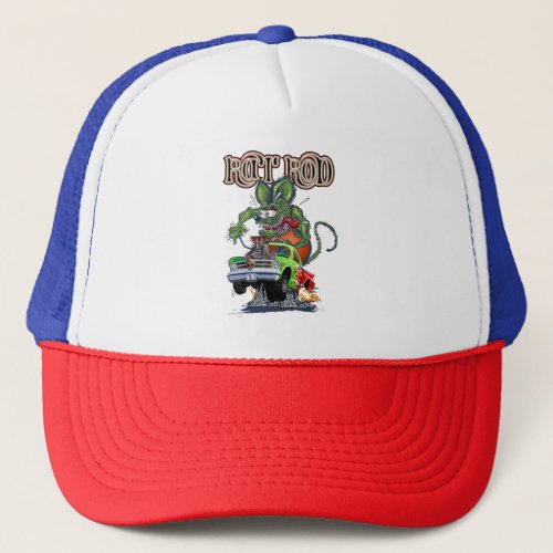 Cartoon retro rat rod trucker hat