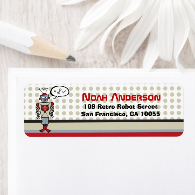 Cartoon Retro Robot Cute Kids Boy Birthday Address Label (Insitu)