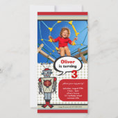 Cartoon Retro Robot Cute Kids Boy Birthday Party (Front)