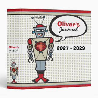 Cartoon Retro Robot Cute Kids Boy Birthday Party Binder