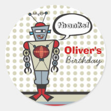Cartoon Retro Robot Cute Kids Boy Birthday Party