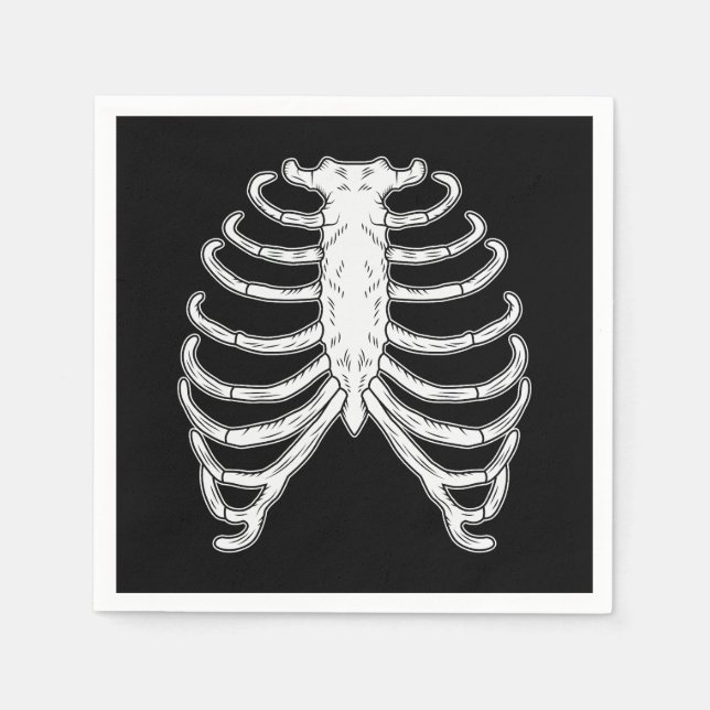 Cartoon Rib Cage Bones Halloween Black And White Napkins (Front)