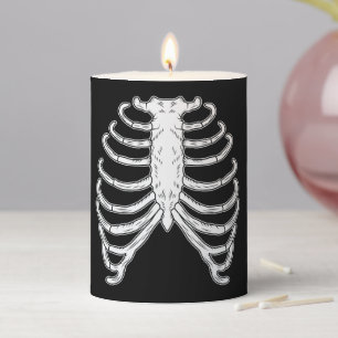 Cartoon Rib Cage Bones Halloween Black And White Pillar Candle
