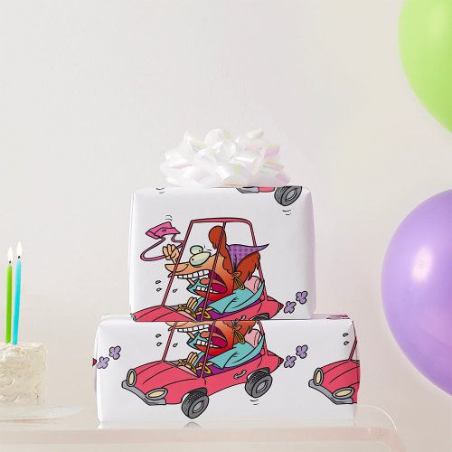 Cartoon Road Rage Woman Wrapping Paper