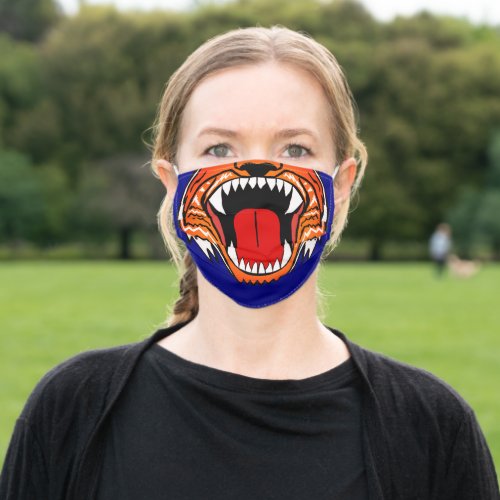 Cartoon Roaring Fierce Tiger Sharp white teeth Adult Cloth Face Mask