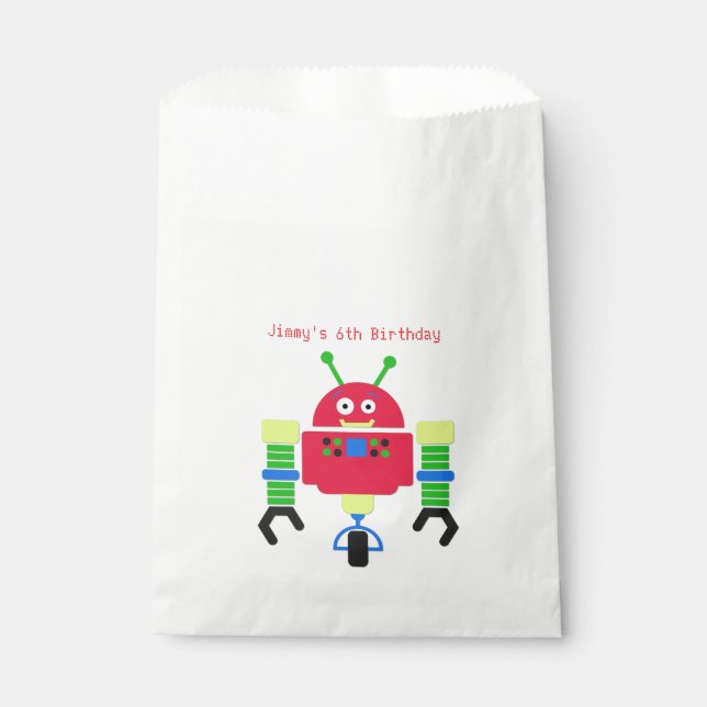 Cartoon Robot Birthday Party Favor Bag (Front)