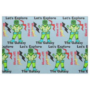 Cartoon Robot Boy Alien Blast Off Fabric