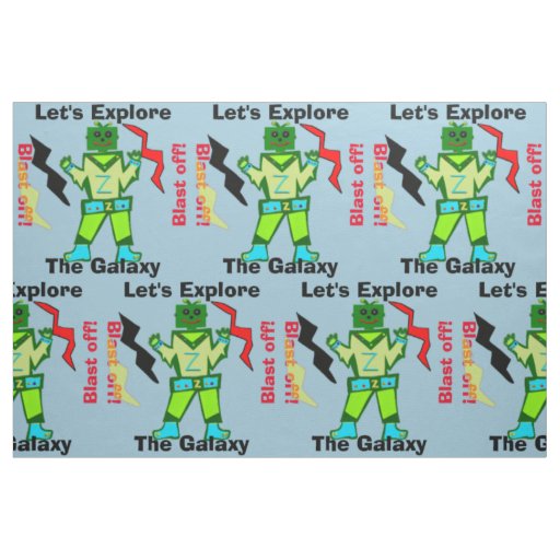 Cartoon Robot Boy Alien Blast Off Fabric