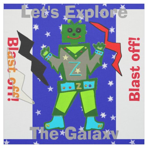 Cartoon Robot Boy Alien Stars Fabric