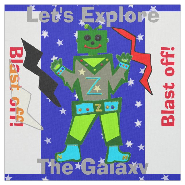 Cartoon Robot Boy Alien Stars Fabric (Swatch)