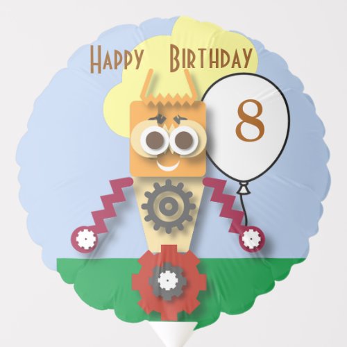 Cartoon Robot Editable Childrens Birthday   Balloon