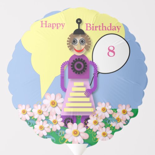 Cartoon Robot Editable Childrens Birthday   Balloon