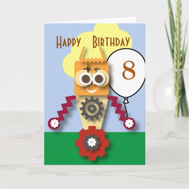 Cartoon Robot Editable Children’s Birthday   Card (Front)