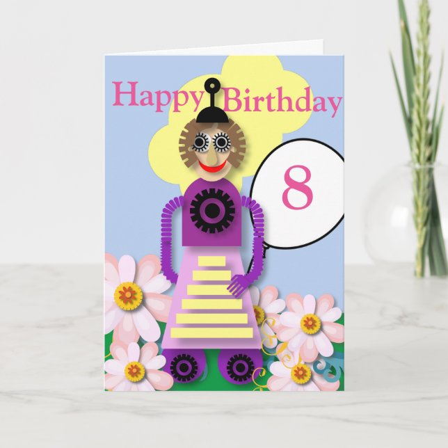 Cartoon Robot Editable Children’s Birthday   Card (Front)