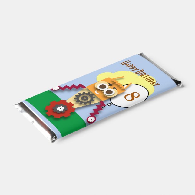 Cartoon Robot Editable Children’s Birthday   Hershey Bar Favors (Angled)