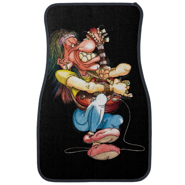 Cartoon Rock Star Playing Guitar Car Floor Mat (Front)