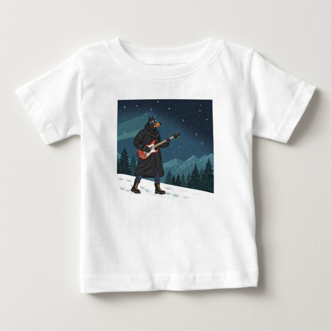 Cartoon Rocker Dog Under the Stars Baby T-Shirt (Front)